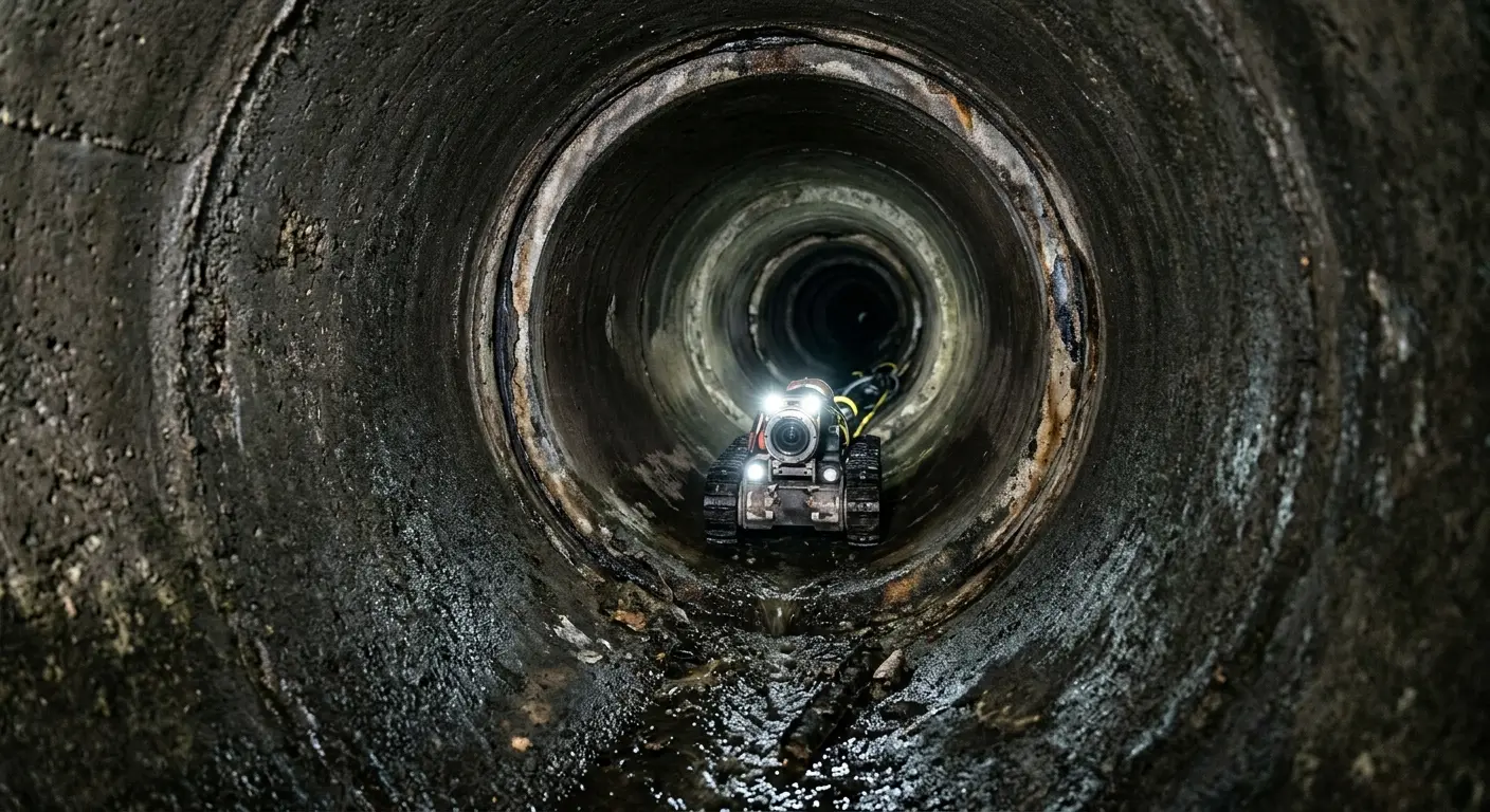 Robotic sewer camera inspecting pipe interior for Sewer Line Cleaning in Aurora
